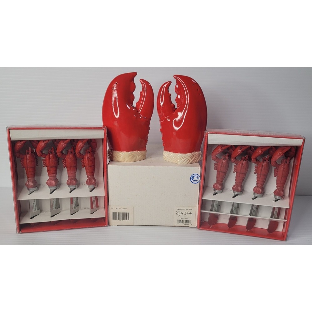 Boston Warehouse Lobster Handle Spreader Knife Set w Salt & Pepper Shakers NEW